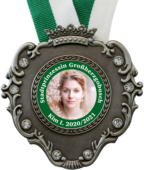 Prinzenpaar-Orden mit 3D Prägung & Glitzersteinen Grün/Weiß medaille, medaillon, ruban, portrait, prix