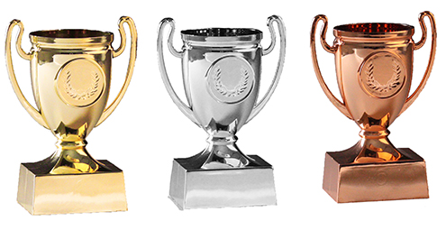 3er - Mini Pokal Serie H 110 mm / D 50 mm - bronze / silber / gold 3er - Mini Pokal Serie H 110 mm / D 50 mm - bronze / silber / gold