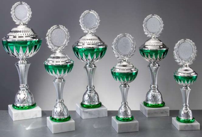 Pokal Boris silber / grün H 315 mm / D 90 mm