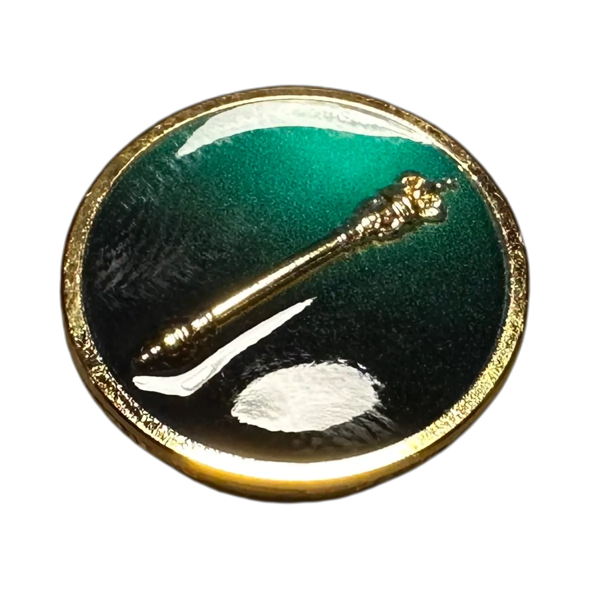 golden pin, military baton, grünes Emaille, runder Abzeichen, Nadelabzeichen