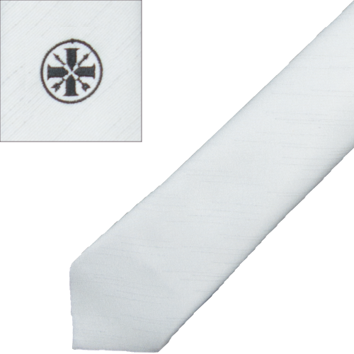 Bruderschafts-Krawatte Shantung in Silber mit Kreuz-Stickerei Silberne Bruderschafts-Krawatte in Shantung-Optik mit eingesticktem Kreuz, normal lange Form aus 100% Polyester.