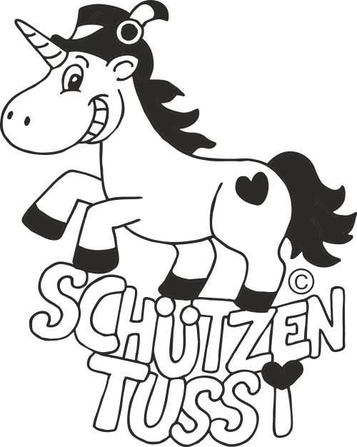 T-Shirt weiß Schützentussi mit Einhorn-Motiv Weißes T-Shirt Schützentussi mit schwarzem Einhorn-Motiv, Herz auf der Hinterhand und großem Schriftzug Schützen Tussi