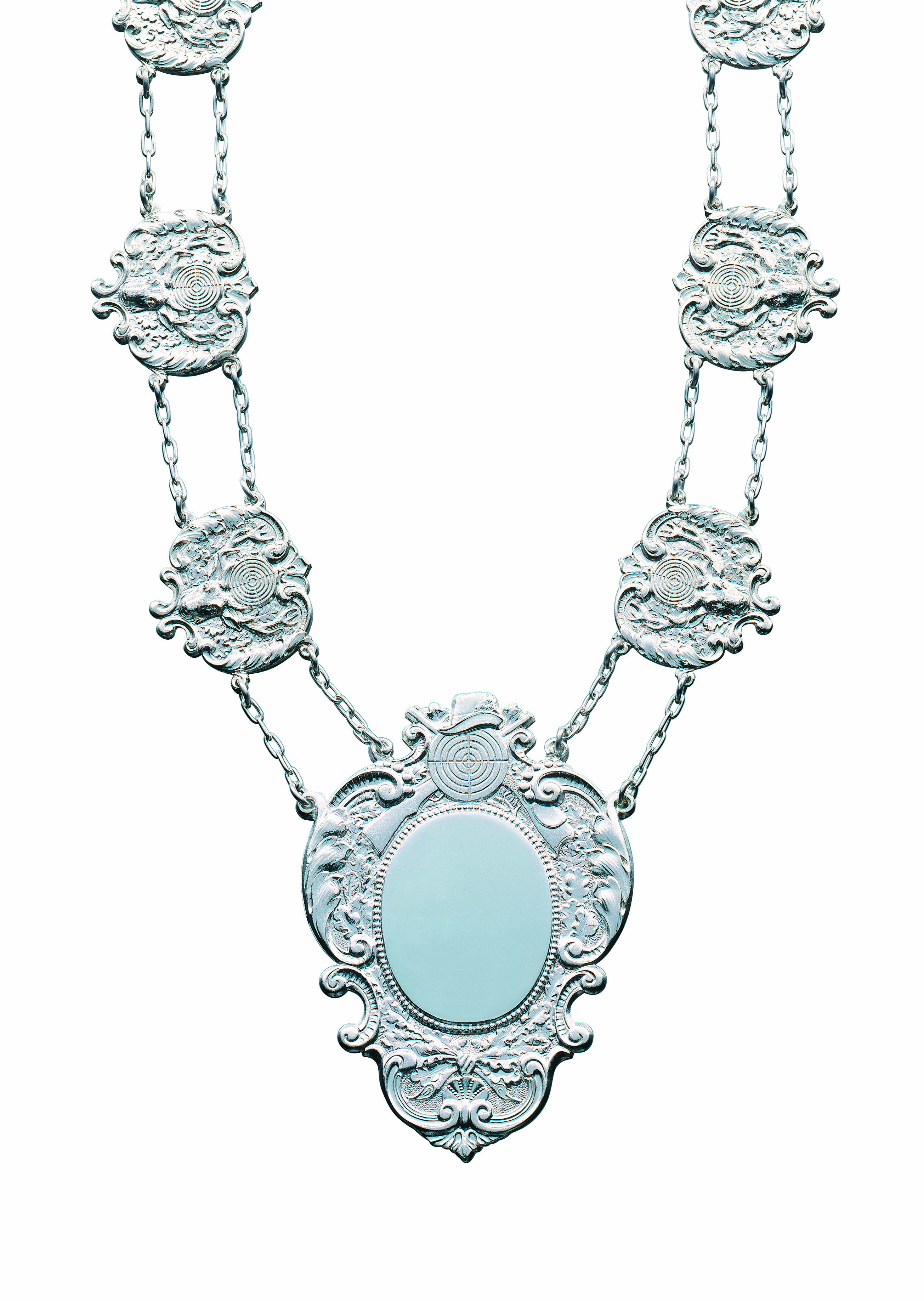 Königskette mit Schützenmotiven versilbert Königskette mit Schützenmotiven versilbert