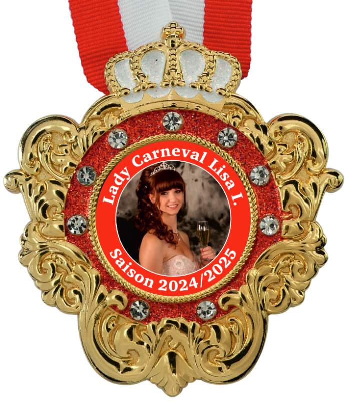 Karnevalsorden "Krone mit Ornamenten Rot/Weiß" Karnevalsorden "Krone mit Ornamenten Rot/Weiß"