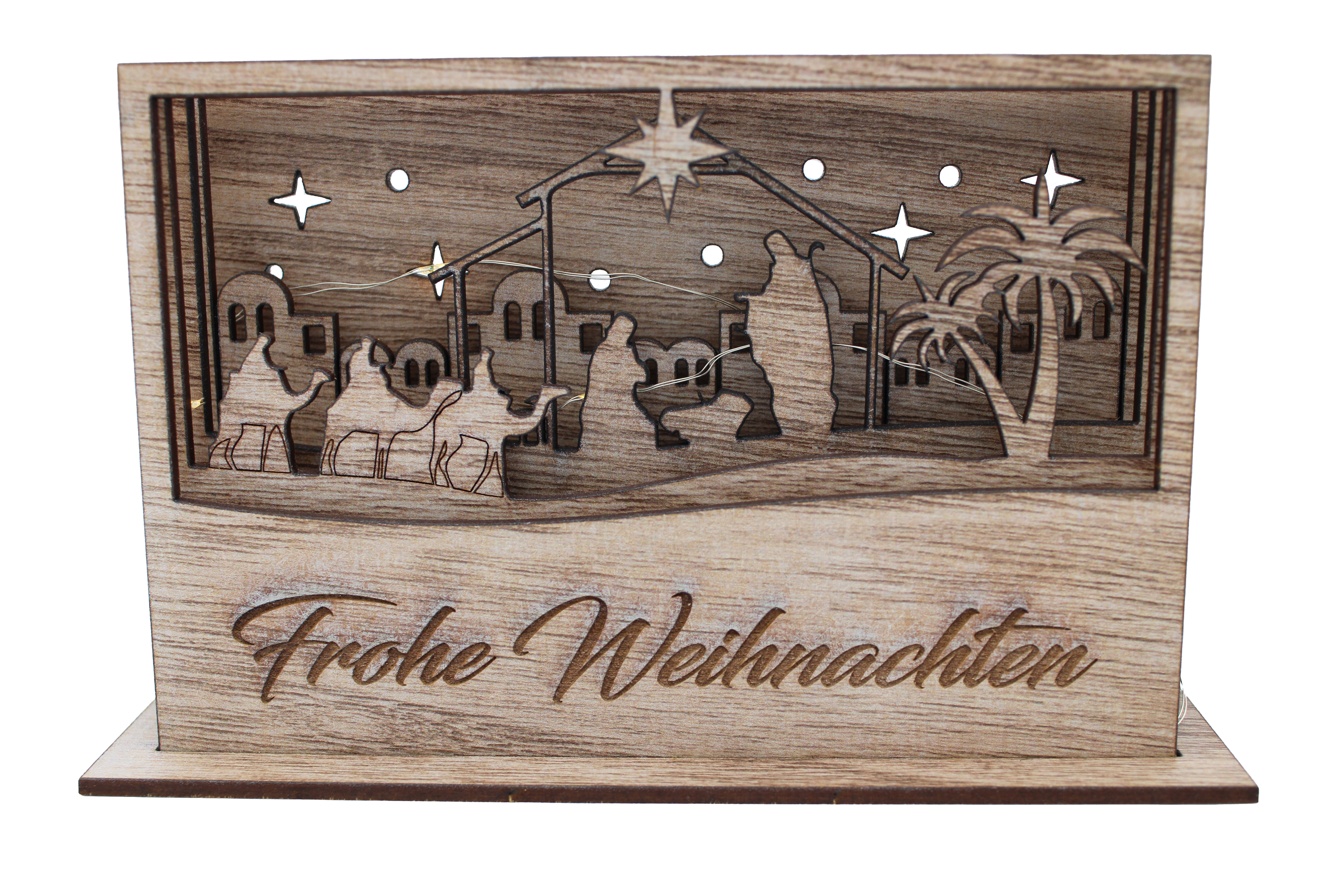 Beleuchtetes Diorama „Krippenszene“ aus Holz – Handgefertigt