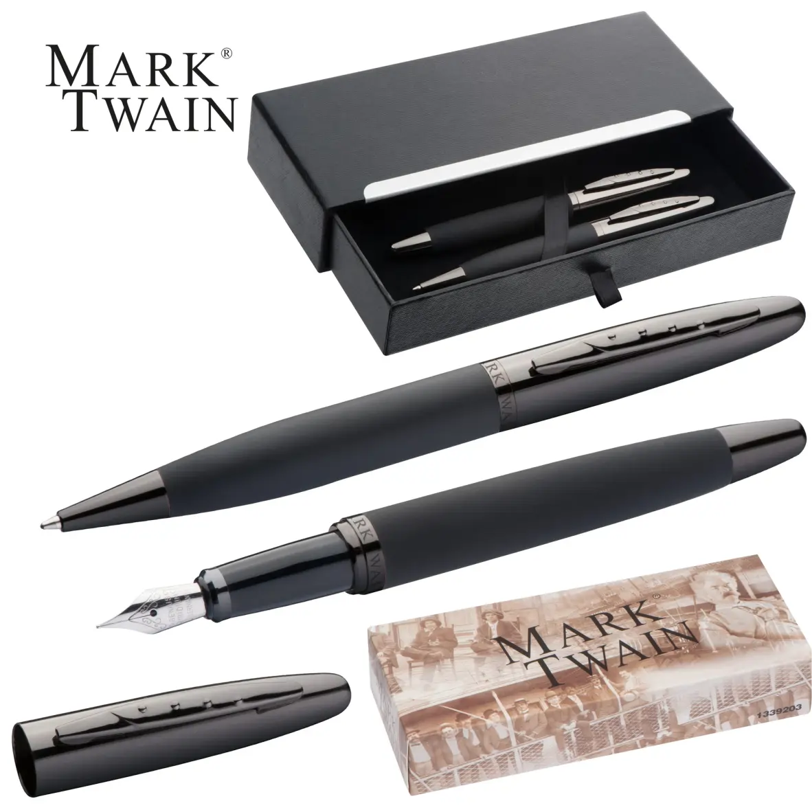 Mark Twain Schreibset aus Metall incl. Lasergravur Kugelschreiber, Fountain Pen, Metall, Stift-Set, Schachtel