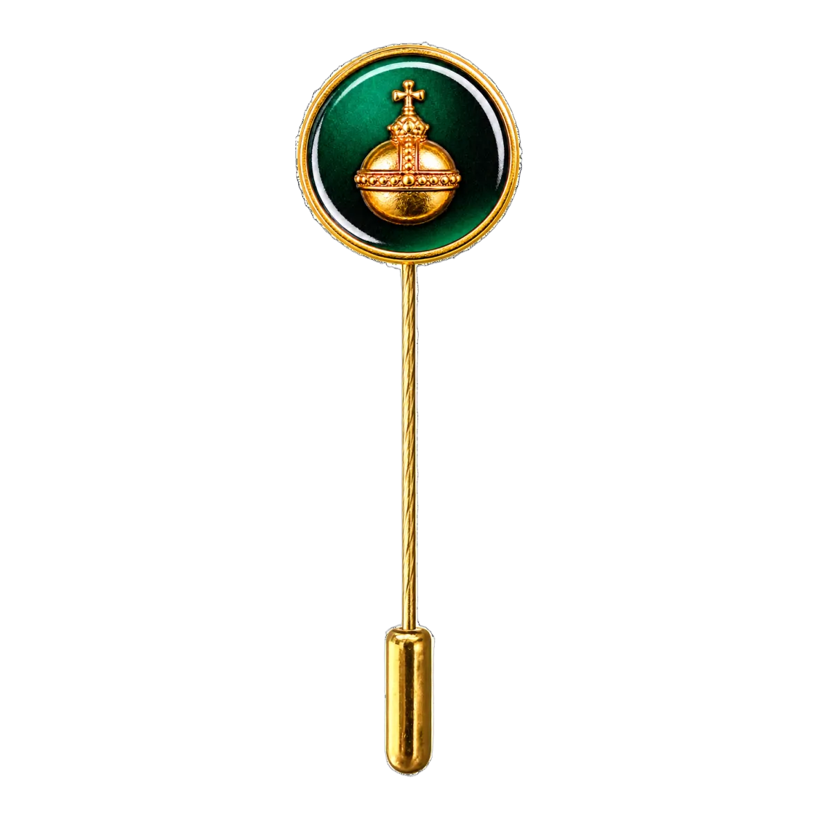 Auflage Apfel mit langer Nadel goldenes pinn, grünes emaille, krone emblem, stecknadel, schmuckzubehör