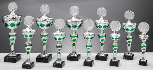 Pokal Hydra H 317 mm / D  70 mm silber / grün