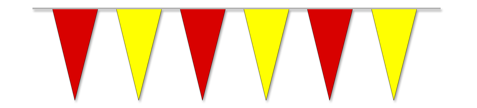 PVC Wimpelkette rot-gelb 4m mit Spitzwimpeln PVC Wimpelkette in Rot und Gelb mit abwechselnd angeordneten Spitzwimpeln an einer Leine, 4 Meter lang und für innen und außen geeignet
