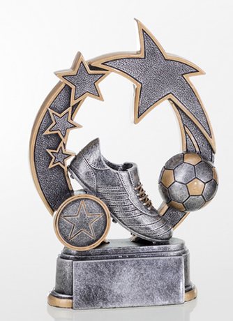 Resinfigur Fussball - mit Schuh, Ball und Sternen - Höhe 147 mm