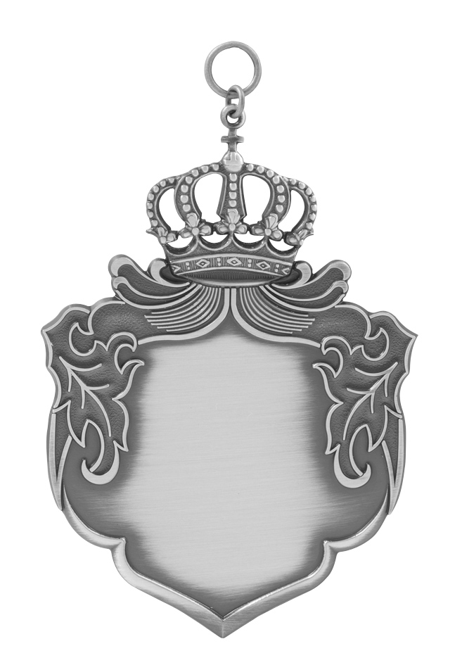 Schild mit Krone versilbert mit Öse und Ring