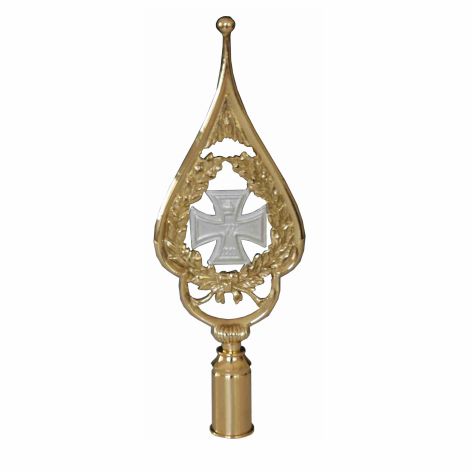 Rahmenspitze Kaiser Wilhelm, Messing poliert, Kreuz versilbert, Höhe 31cm