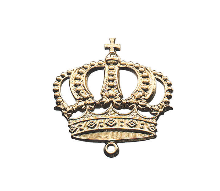 Metallaufhänger Krone 33 mm für Orden Metallaufhänger in Kronenform für Orden, goldfarben mit filigranen Aussparungen, Zierdetails und kleiner Öse zum Befestigen